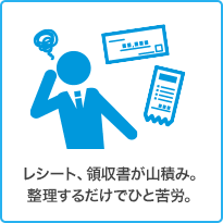 レシート、領収書が山積み。整理するだけでひと苦労。