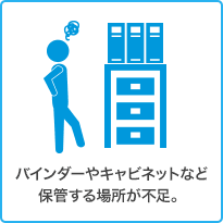 バインダーやキャビネットなど保管する場所が不足。