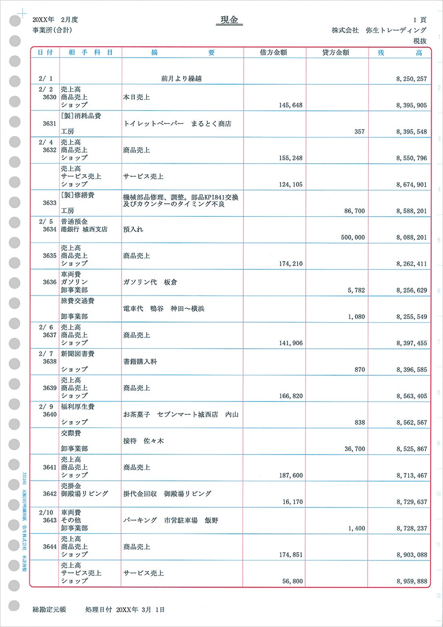 元帳3行明細用紙