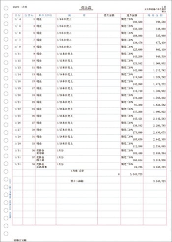 A4元帳連続用紙3行明細