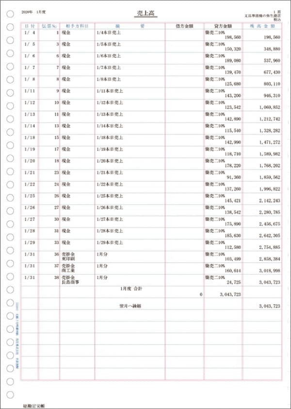 A4元帳連続用紙3行明細