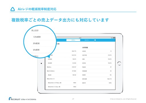 Airレジの軽減税率制度対応 複数税率ごとの売上データ出力にも対応しています