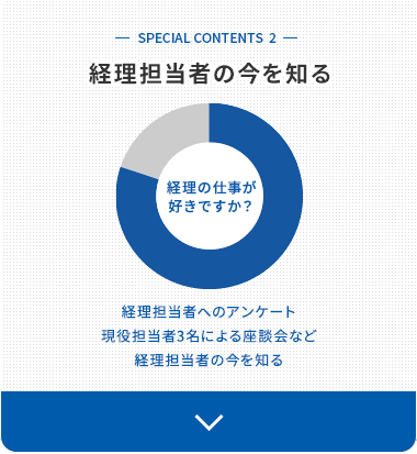 SPECIAL CONTENTS 2 経理担当者の今を知る 経理担当者へのアンケート、現役担当者3名による座談会など、経理担当者の今を知る