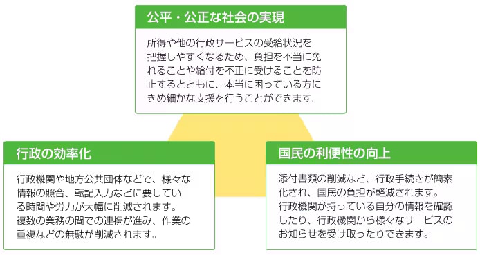 公平・公正な社会の現実、行政の効率化、国民の利便性の向上