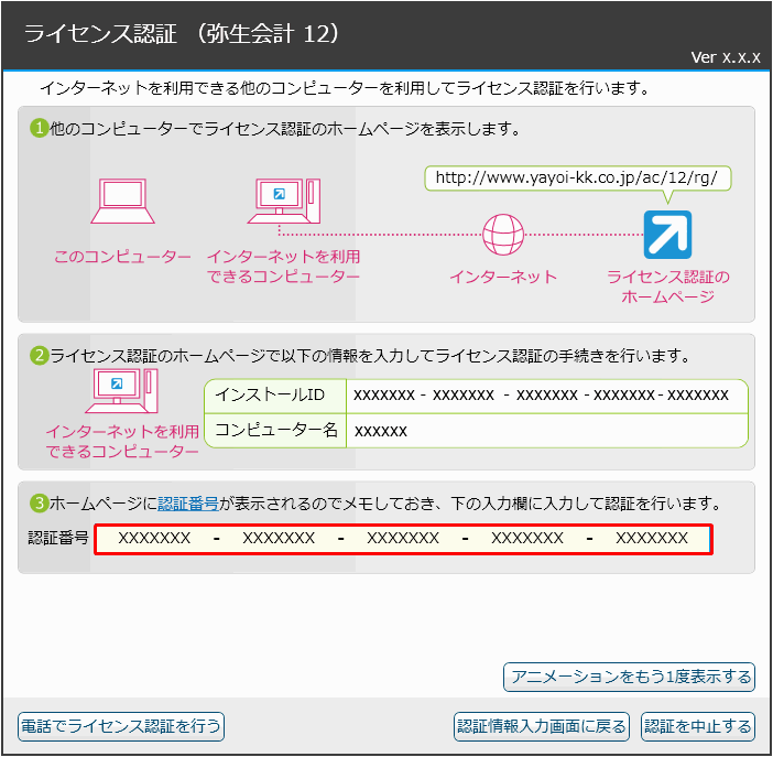 ライセンス認証の手順詳細