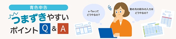 青色申告　つまずきやすいポイントQ＆A　e-Taxってどうやるの？　勤め先の給与の入力はどうやるの？