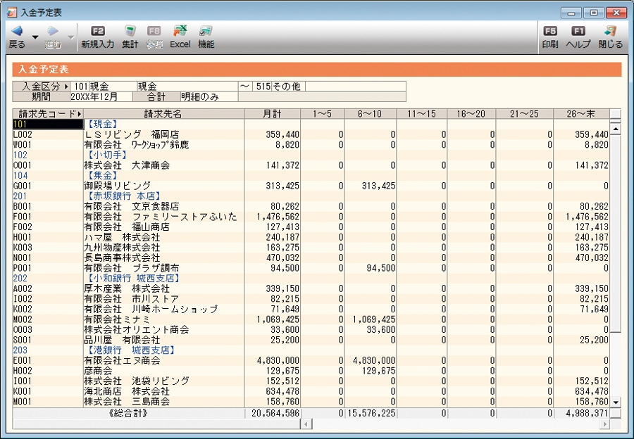 入金予定表