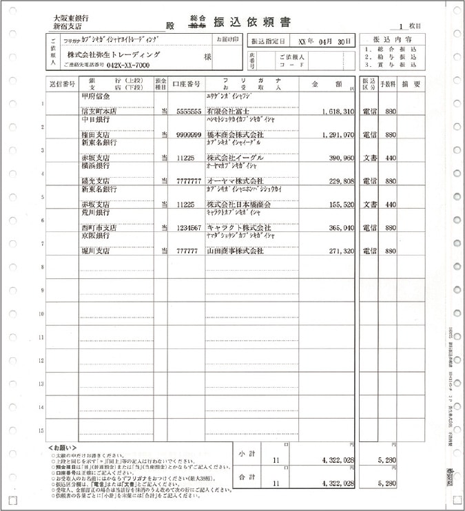 銀行振込依頼書