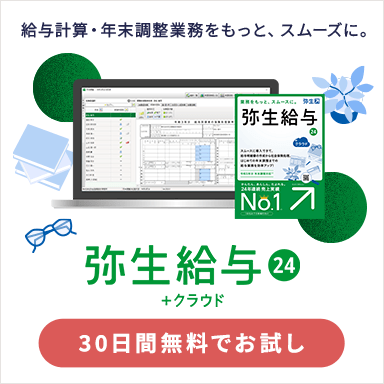 弥生給与 24 ＋クラウド 給与計算・年末調整業務をもっと、スムースに。30日間無料でお試し