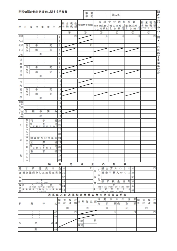 租税公課の納付状況等に関する明細書