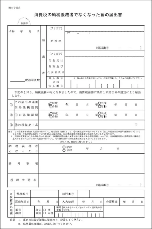消費税の納税義務者でなくなった旨の届出書
