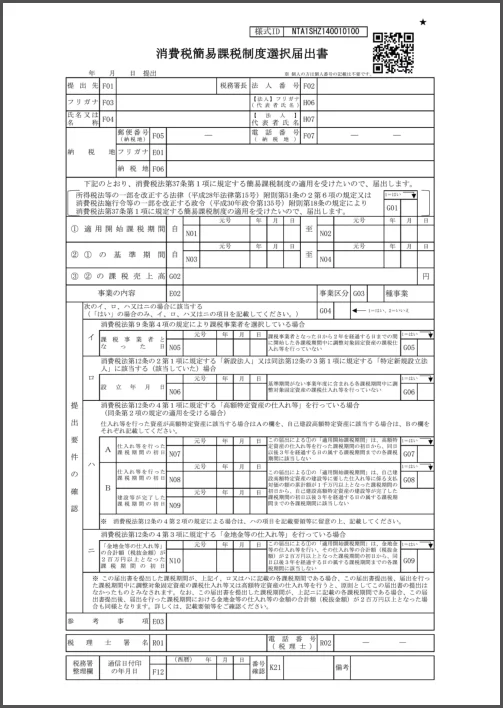 消費税簡易課税制度選択届出書