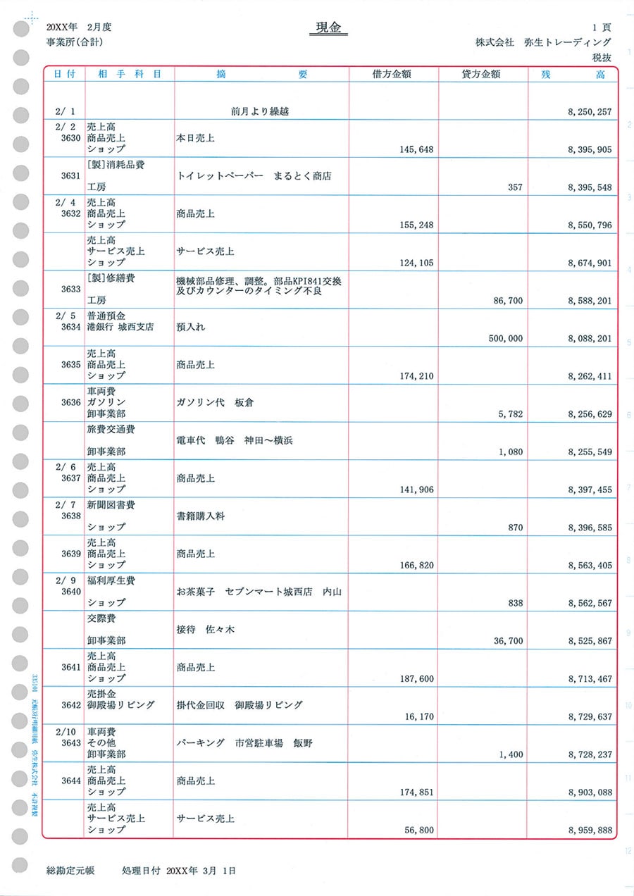 元帳3行明細用紙