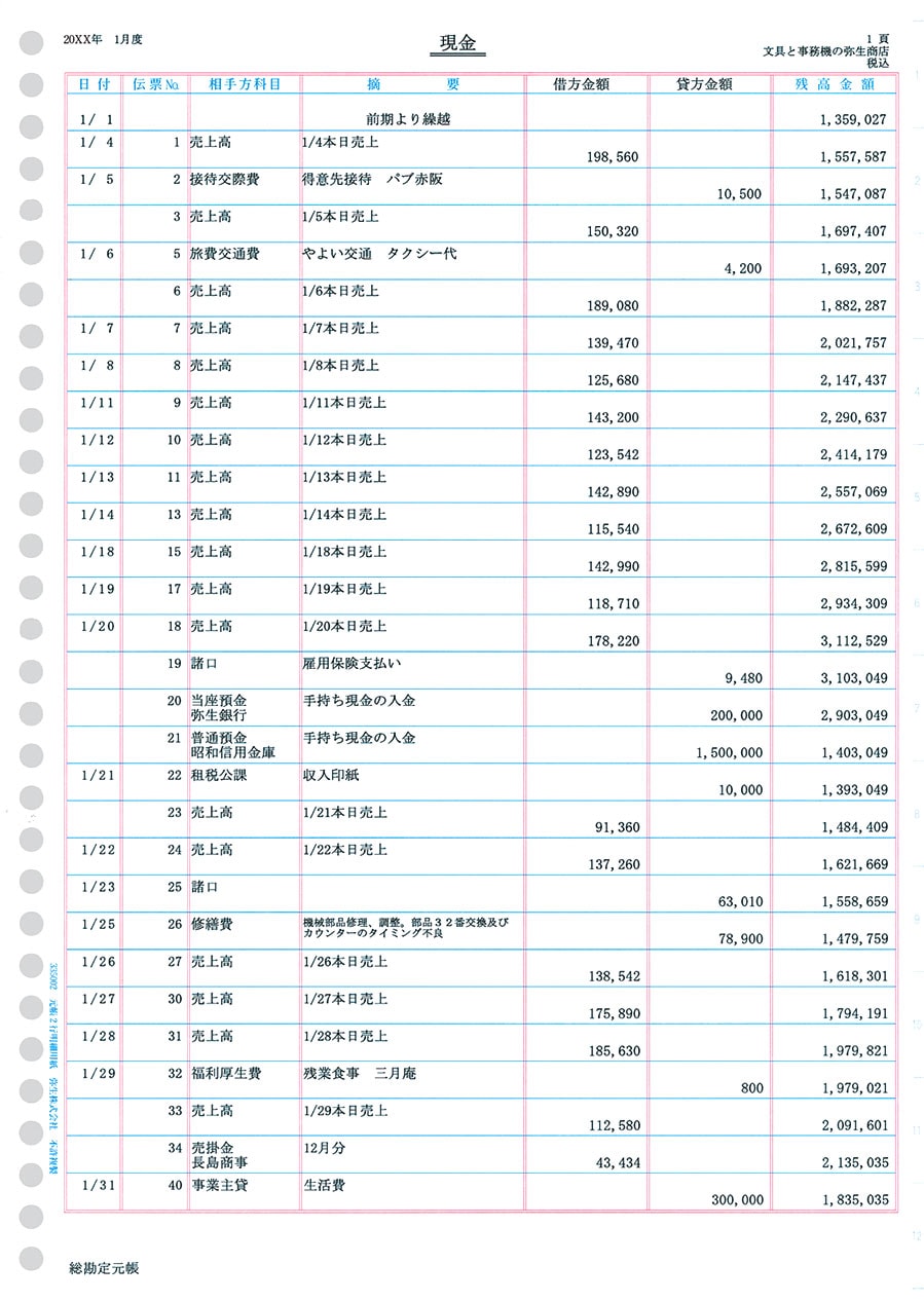 元帳2行明細用紙