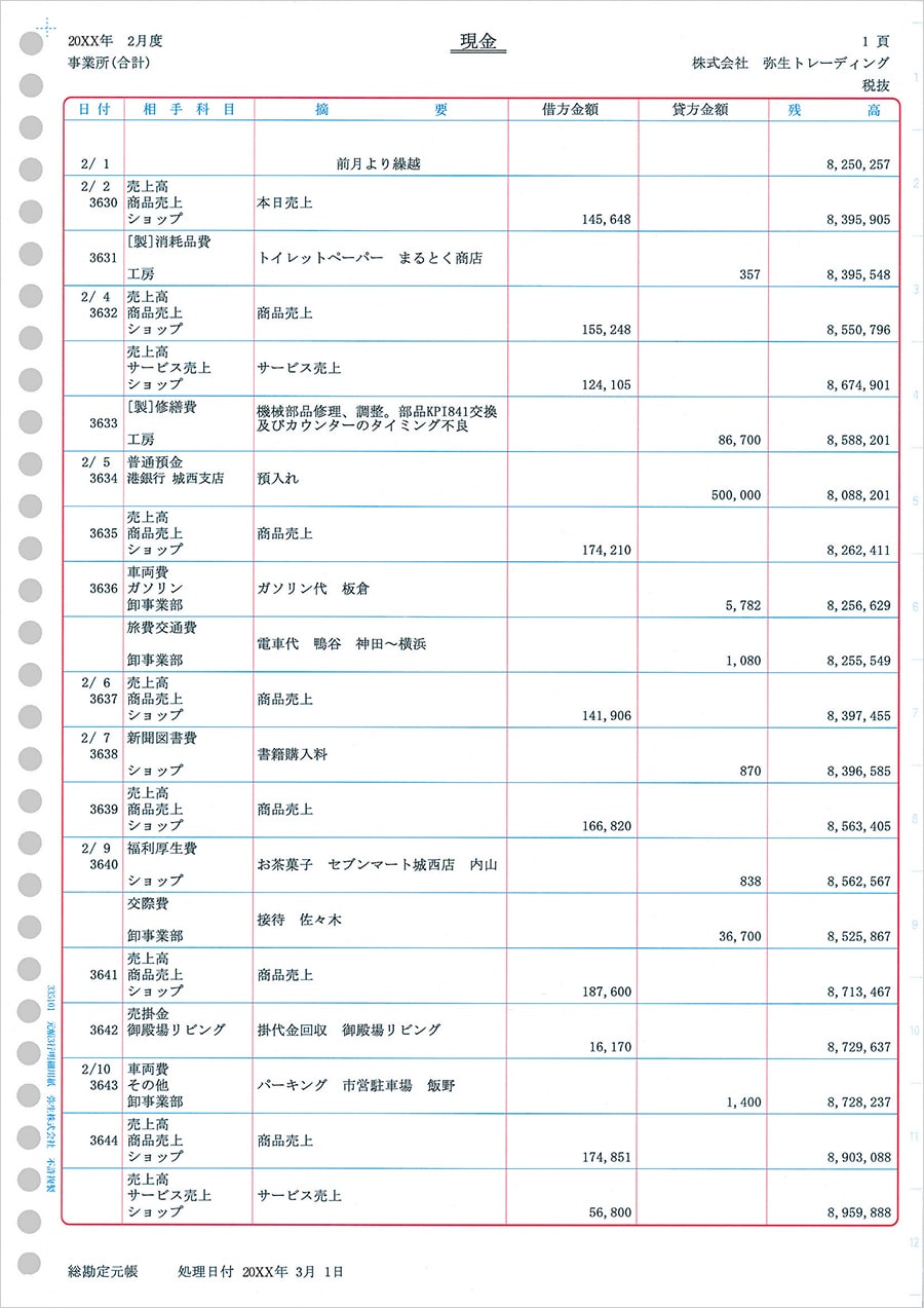 元帳3行明細用紙