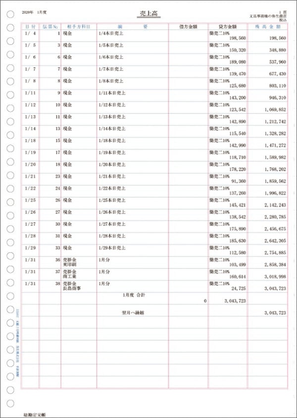 元帳2行明細用紙