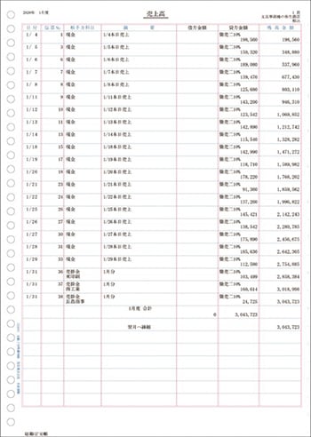 A4元帳連続用紙3行明細