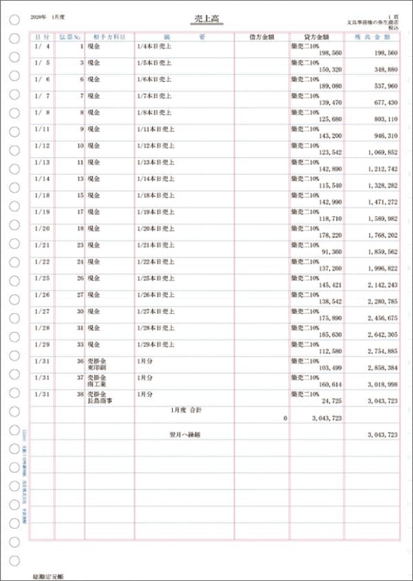 A4元帳連続用紙3行明細