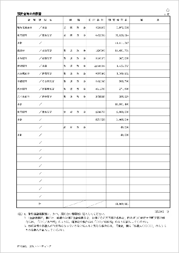 預貯金等の内訳書