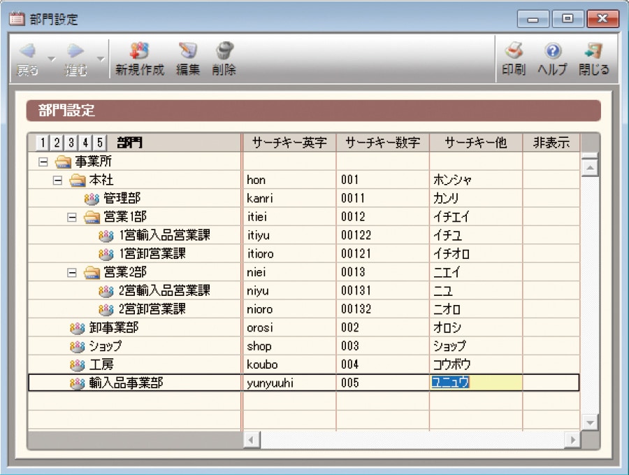 部門設定