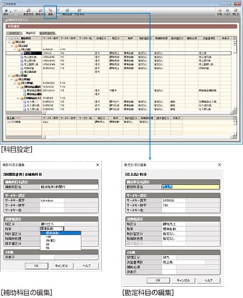科目設定 勘定科目の編集 補助科目の編集