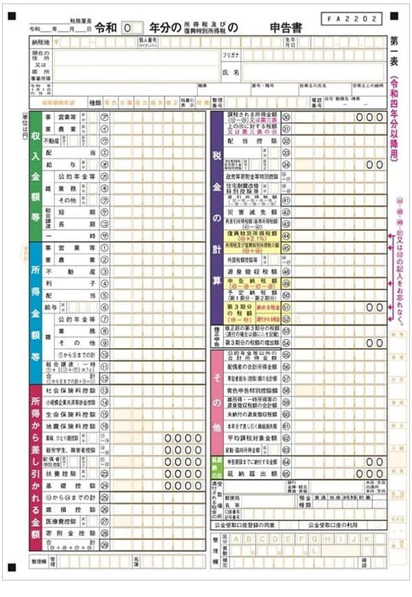 確定申告書第一表
