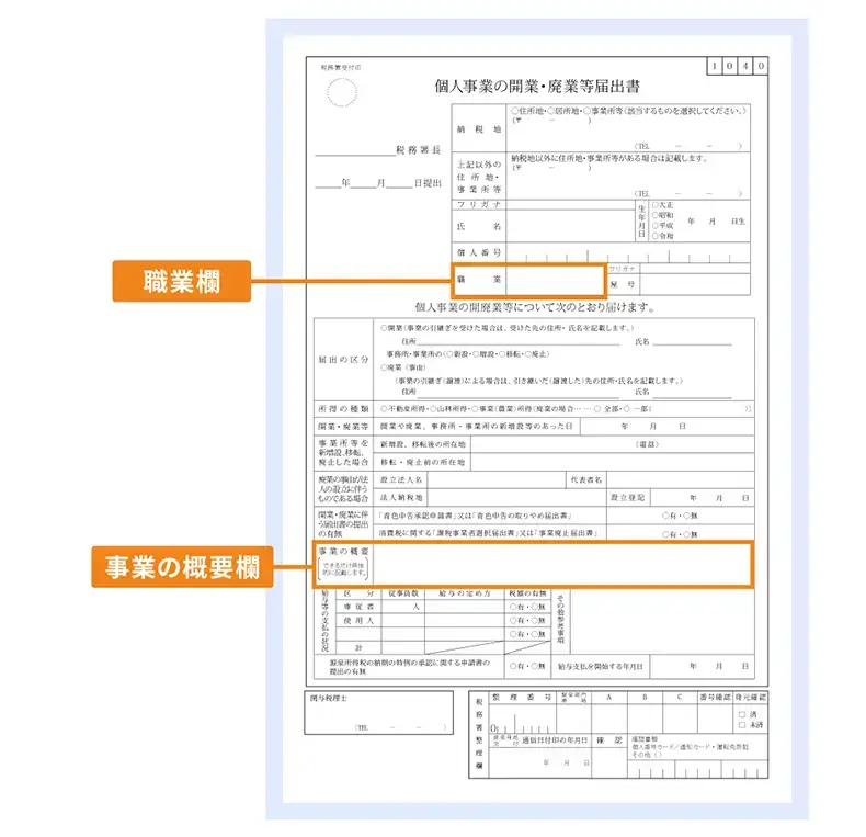 開業届の職業欄・事業の概要欄