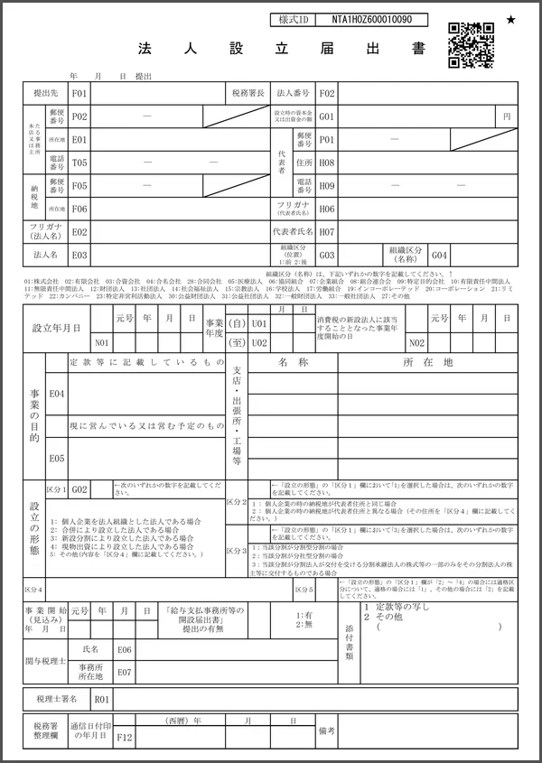 法人設立届出書