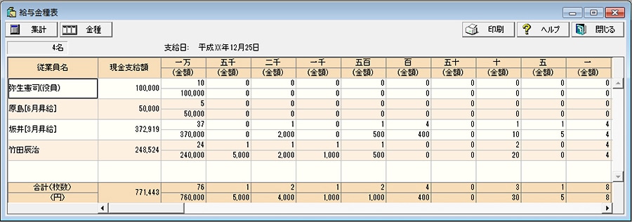 給与金種表