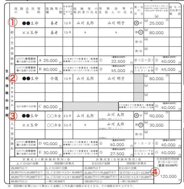 生命保険料控除の書き方