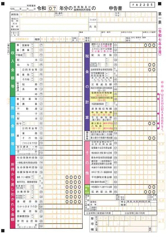 確定申告書（第一表）の書き方