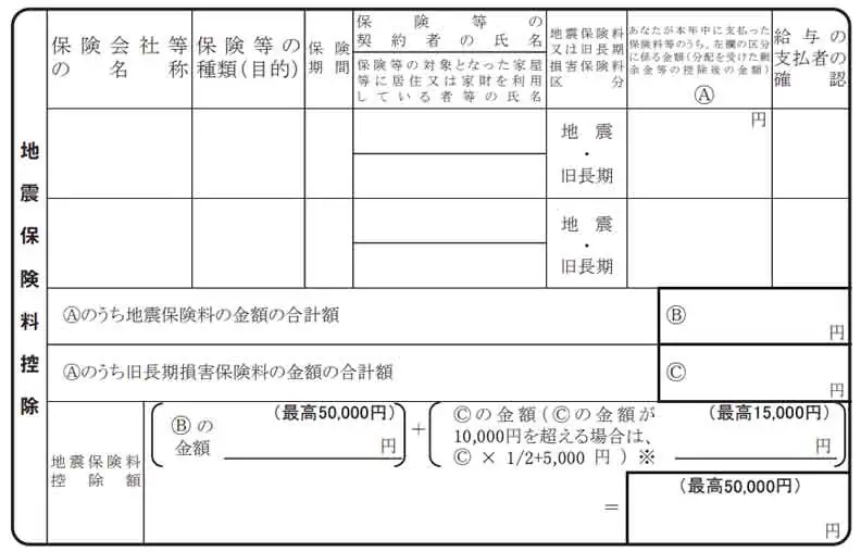 地震保険料控除欄の書き方
