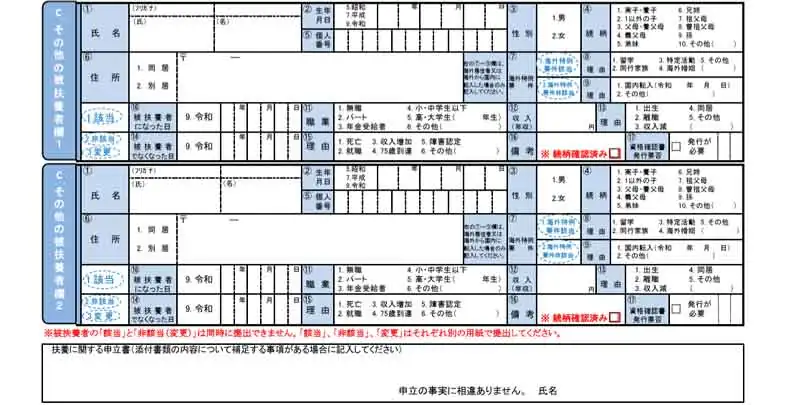 C欄：その他の被扶養者欄の書き方