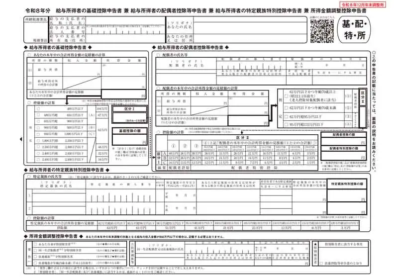 基礎控除申告書などが一体となった申告書の書き方