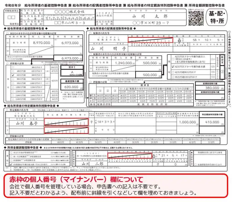 給与所得者の基礎控除申告書 兼 給与所得者の配偶者控除等申告書 兼 給与所得者の特定親族特別控除申告書 兼 所得金額調整控除申告書の書き方