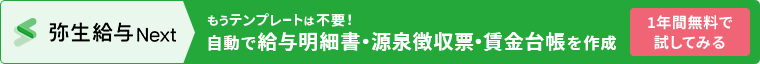 もうテンプレートは不要！自動で給与明細書・源泉徴収票・賃金台帳を作成 弥生給与 Next 1年間無料で試してみる