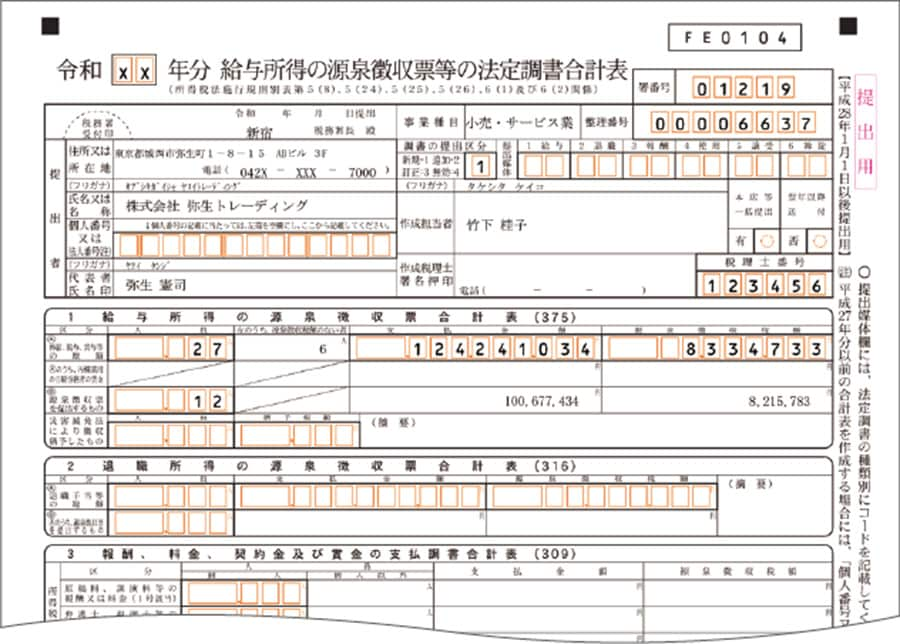 給与所得の源泉徴収票等の法定調書合計表