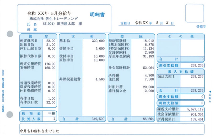 給与明細書 単票用紙