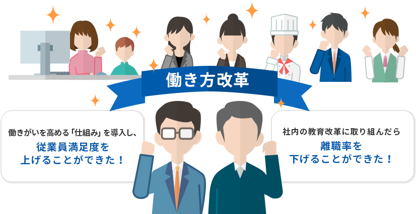 働きがいを高める「仕組み」を導入し、従業員満足度を上げることができた！ 社内の教育改革に取り組んだら離職率を下げることができた！