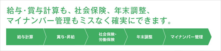 給与・賞与計算も、社会保険、年末調整、マイナンバー管理もミスなく確実にできます。