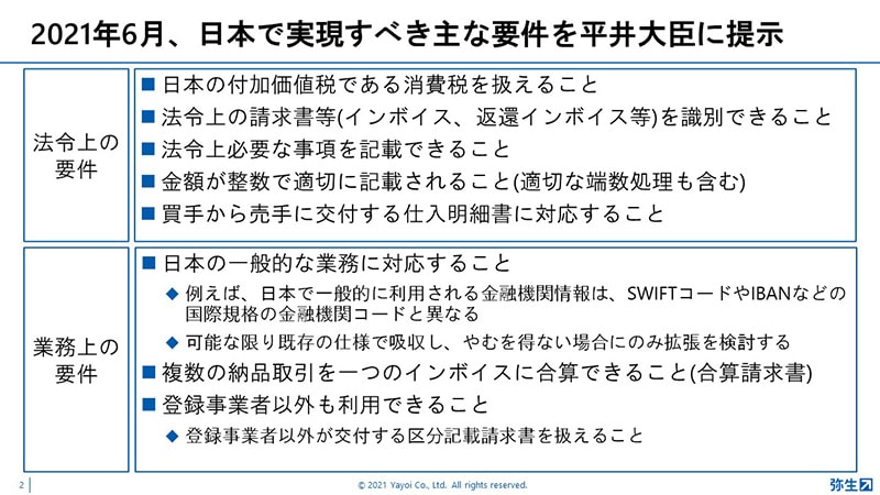 2021年6月、日本で実現すべき主な要件を平井大臣に提示