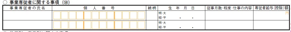 申告書第二表 事後湯専従者に関する事項