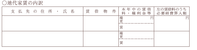 収支内訳書2ページ目　地代家賃の内訳欄