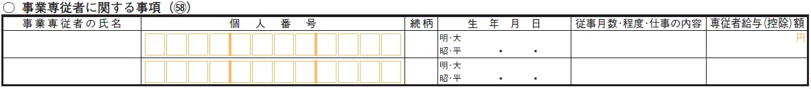 「事業専従者に関する事項（58）」欄