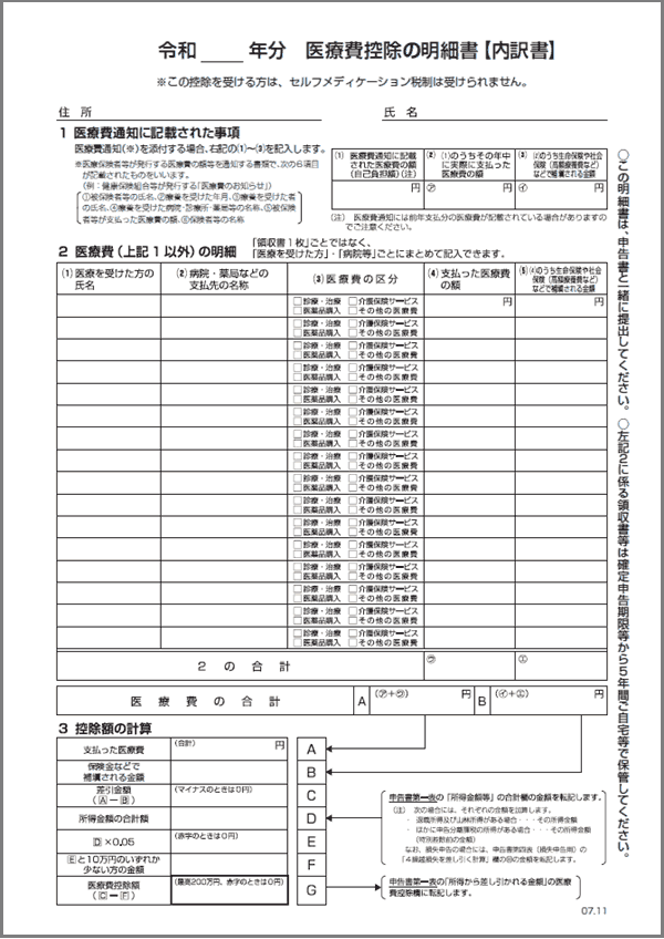 医療費控除の明細書