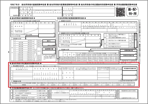 令和7年分「特定親族特別控除申告書」欄