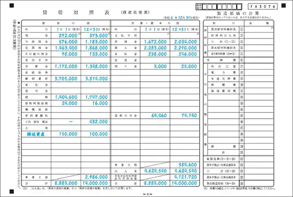 貸借対照表の記載例
