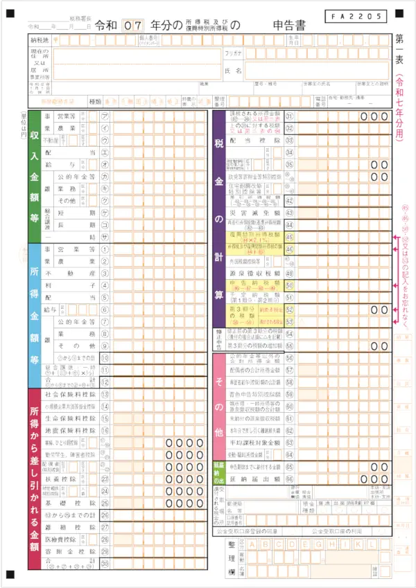 確定申告書 第一表