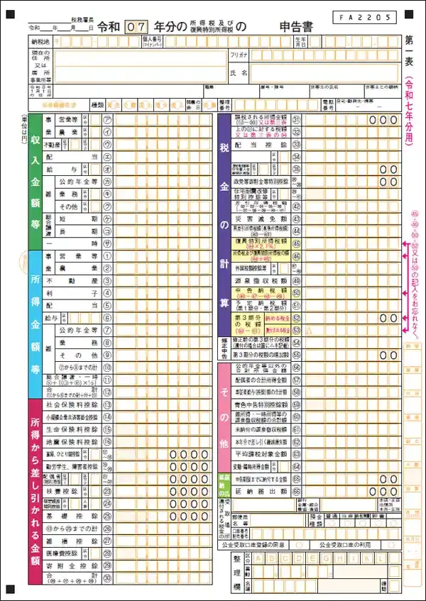 確定申告書 第一表