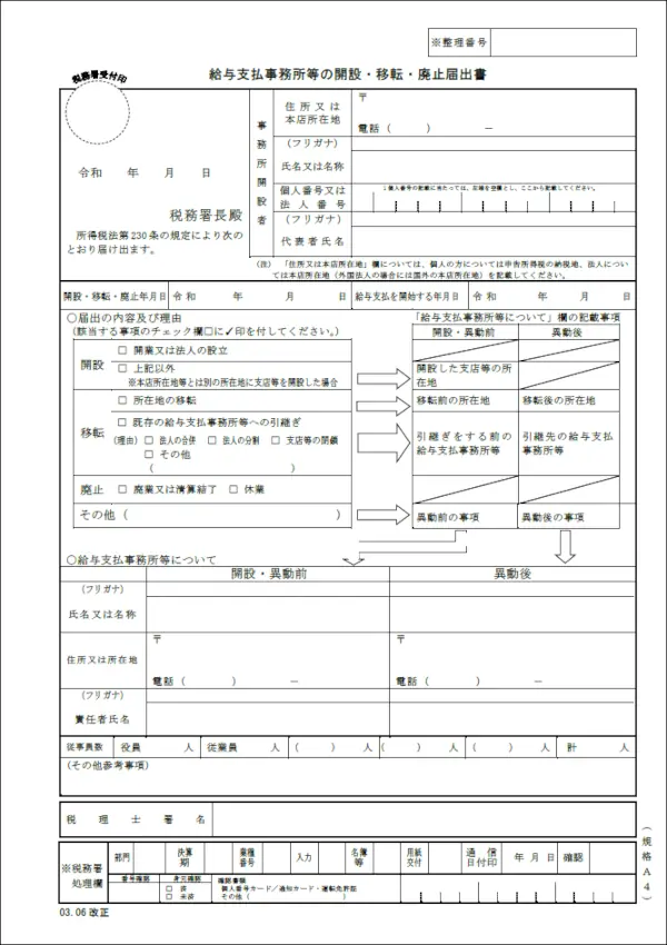 1.	給与支払事務所等の開設・移転・廃止届出書